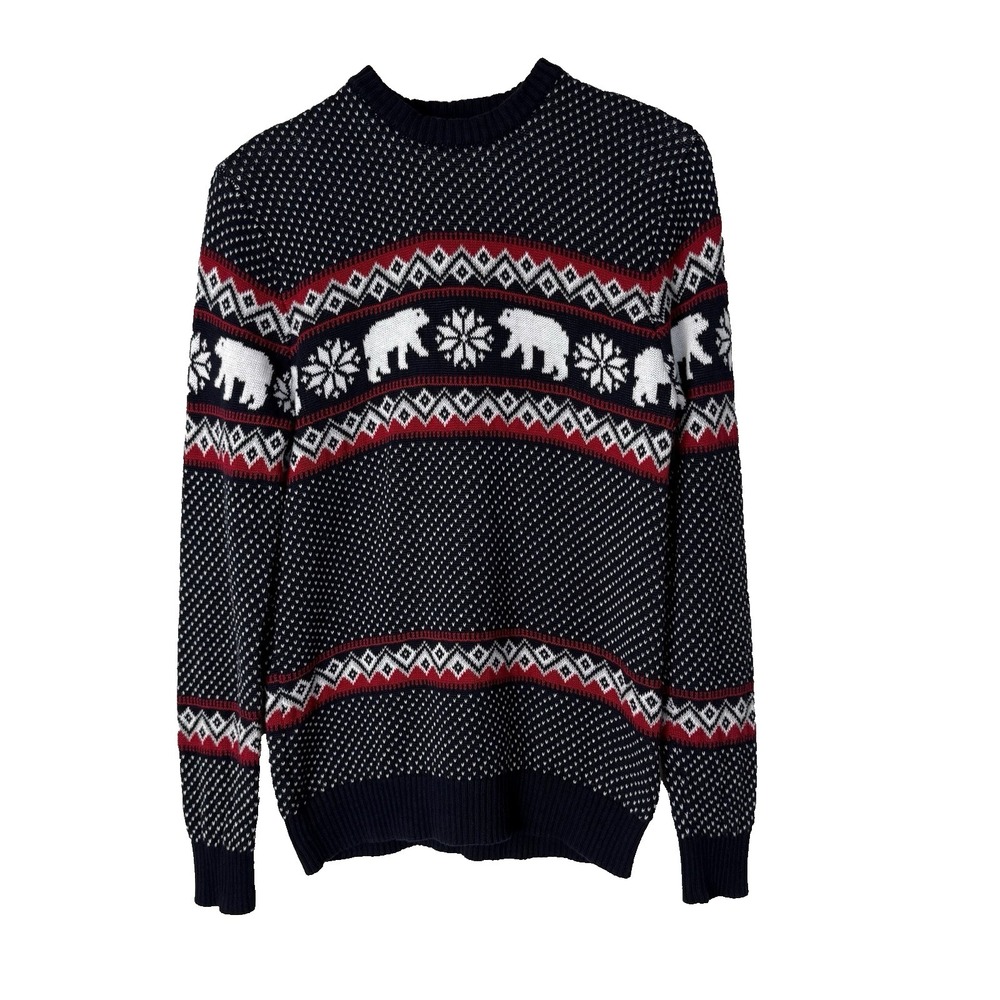 Aspen Bear Fair Isle Sweater Mens Small Classic Preppy Cozy Fisherman‎ Vacation